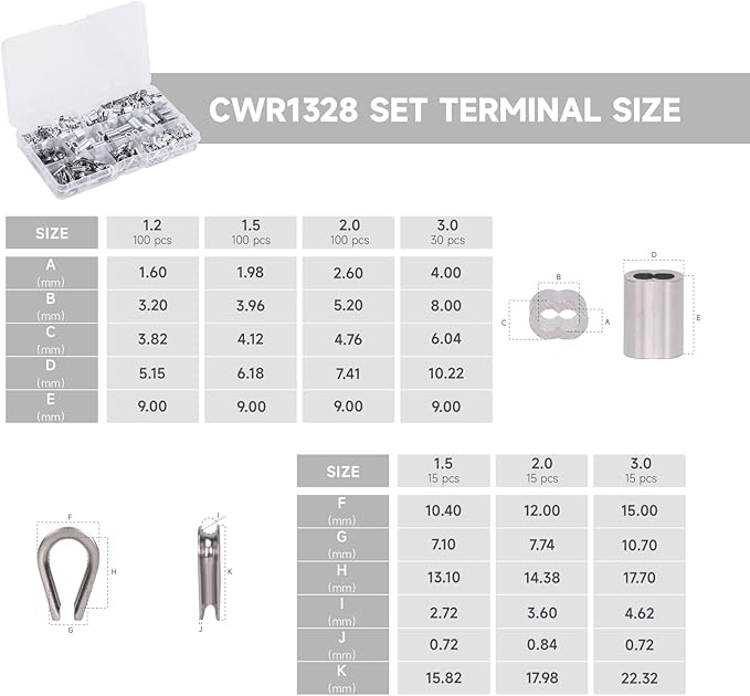 Pince à sertir / coupeur cosses ovales 0.3mm-3.5mm, avec 375 pièces de cosses en aluminium