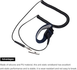 [B0FB3N3JXT] Bracelets Antistatiques Dragonne avec pince alligator pour mise à la terre, Bande de Décharge ESD, Noir - Kit de 5 unités